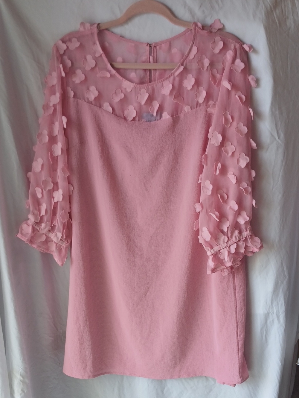 CeCe Blush Pink 3D Floral-Sleeve Blouse